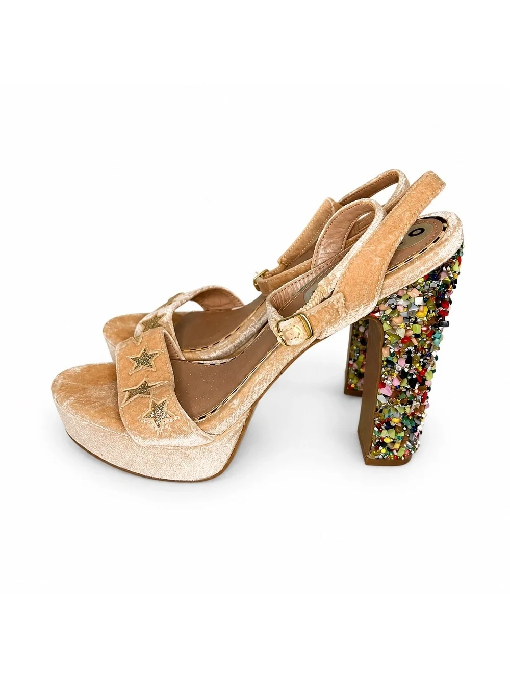 Betsey Johnson Velvet Platform Heels Rainbow Candy Embellished Heels Size 9